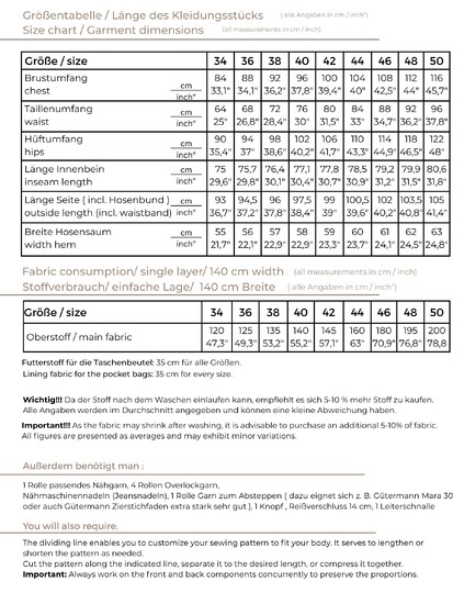 Jeans Schnittmuster Damen PDF – weite High Waist Hose nähen