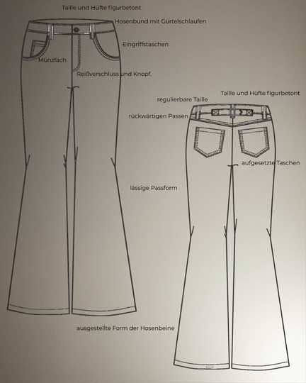 Jeans Schnittmuster Damen PDF – weite High Waist Hose nähen