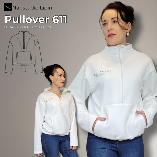 PDF Schnittmuster Pullover Sweater mit Reißverschluss Stehkragen