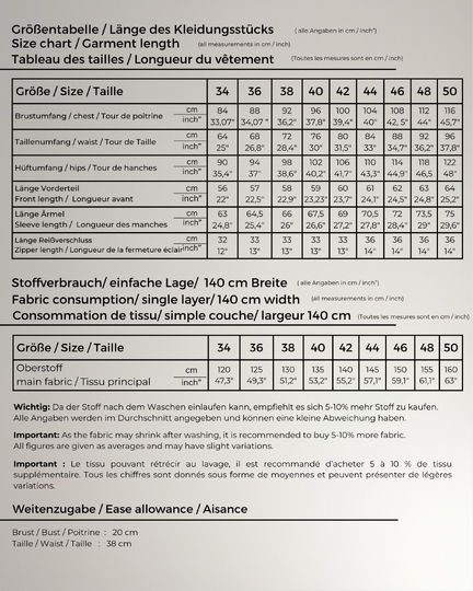 PDF Schnittmuster Pullover Sweater mit Reißverschluss Stehkragen