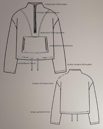 PDF Schnittmuster Pullover Sweater mit Reißverschluss Stehkragen
