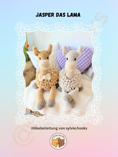 Lama mit Schleife - Häkelanleitung PDF - großes Kuscheltier