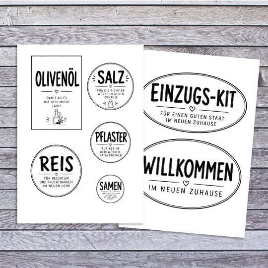 Geschenkkorb Einzug Etiketten PDF | 21 Geschenkideen zum Einzug