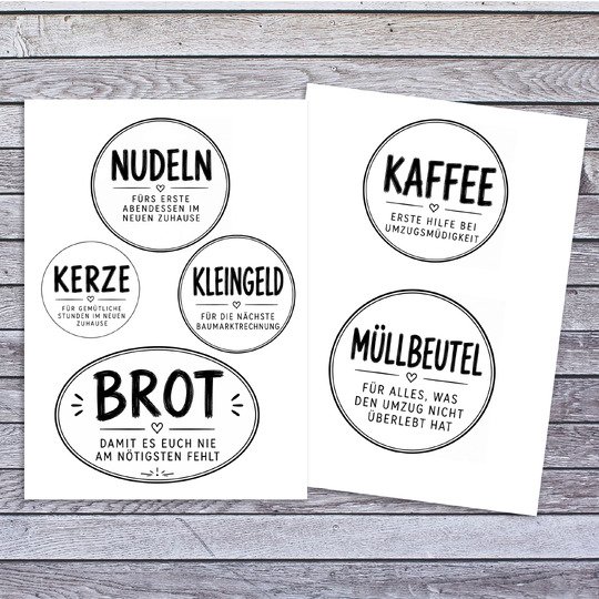 Geschenkkorb Einzug Etiketten PDF | 21 Geschenkideen zum Einzug
