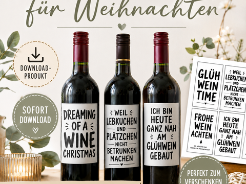 10 Flaschenetiketten Weihnachten PDF | Weinetiketten Glühwein