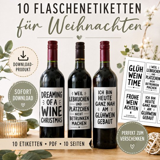 10 Flaschenetiketten Weihnachten PDF | Weinetiketten Glühwein
