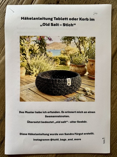 Häkelanleitung Tablett oder Korb mit Holzboden im "Old Salt" Muster