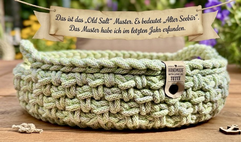 Häkelanleitung Tablett oder Korb mit Holzboden im "Old Salt" Muster