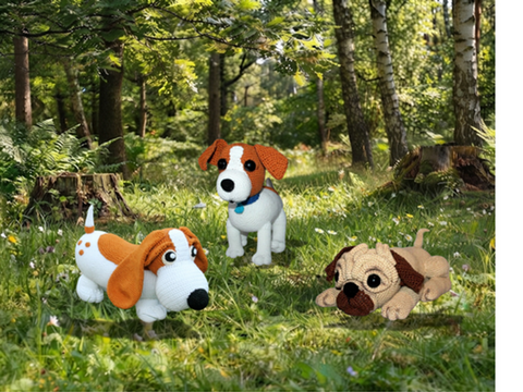Hunde-Set häkeln – Jack Russel, Mops und Beagle als Amigurumi (DE & EN)