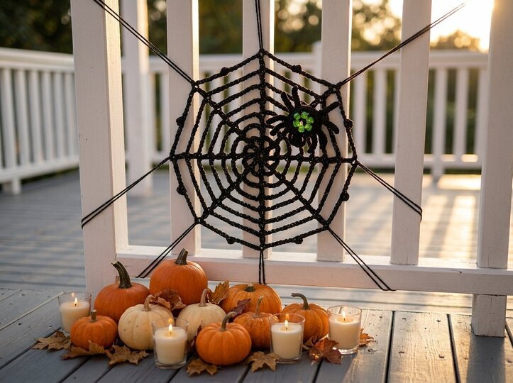 Crochet Pattern Spider with Web, Halloween Decor