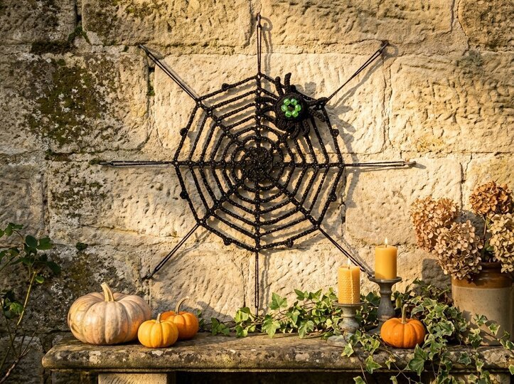 Häkelanleitung Spinne mit Netz, Halloween-Deko