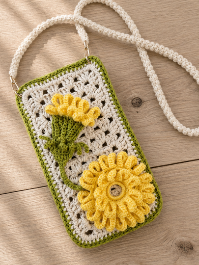 Kleine Umhängetasche mit Gänseblümchen-Applikation T38
