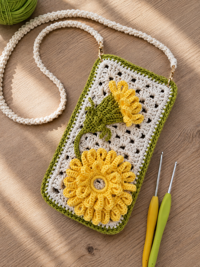 Kleine Umhängetasche mit Gänseblümchen-Applikation T38
