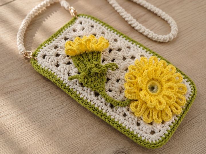 Kleine Umhängetasche mit Gänseblümchen-Applikation T38