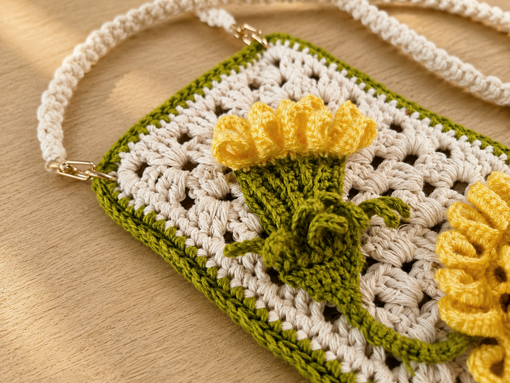 Small Crossbody Bag with Dandelion Appliqué T38