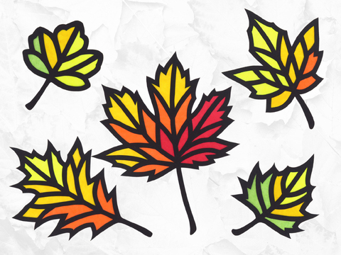 Fensterbilder – Herbstblätter, mehrfarbig – Bastelanleitung und Vorlagen