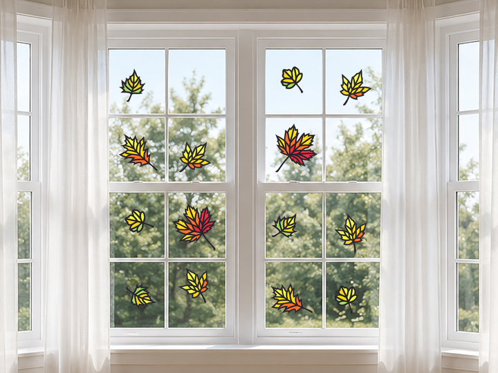 Fensterbilder – Herbstblätter, mehrfarbig – Bastelanleitung und Vorlagen