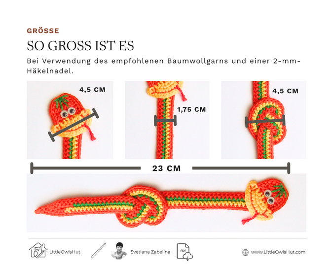 014DE Häkelanleitung Schlange Lesezeichen - Geschenkidee PDF Zabelina CP