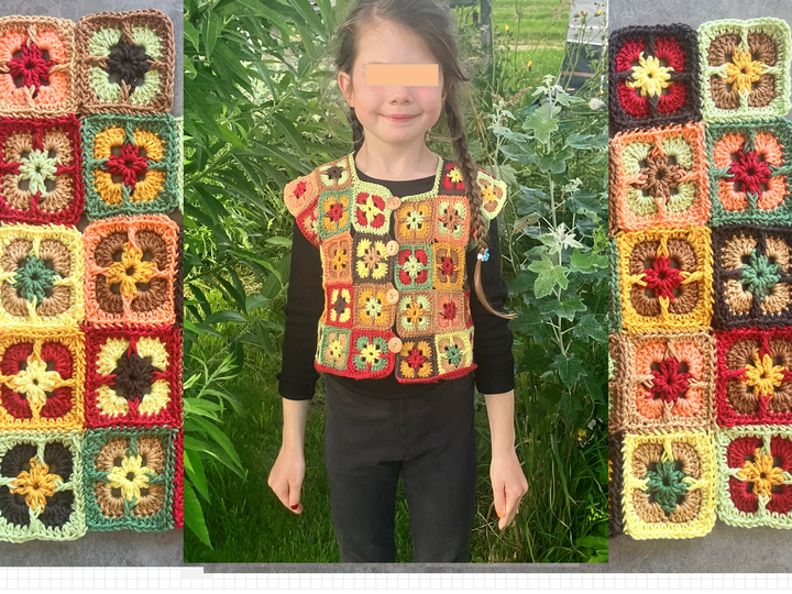 Weste aus Grannysquares für Kinder - Häkelanleitung