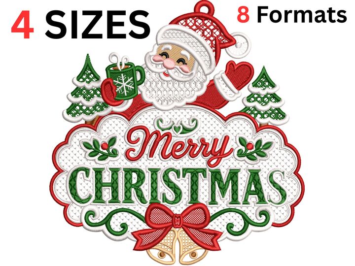 Merry Christmas Embroidery Design – Santa Machine Embroidery File