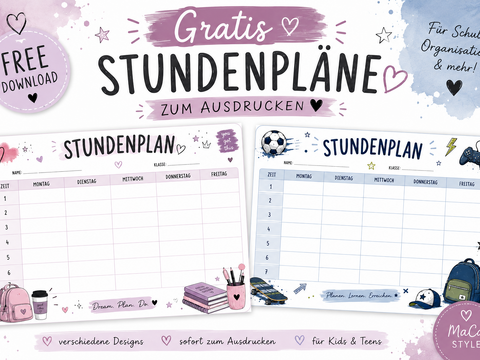 Kostenlose Stundenpläne zum Ausdrucken – 2 Designs