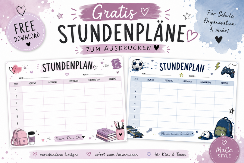 Kostenlose Stundenpläne zum Ausdrucken – 2 Designs