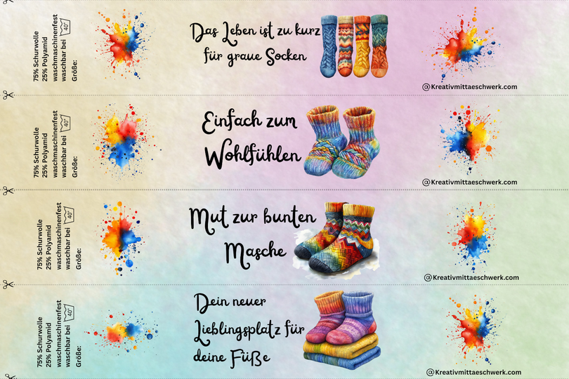 Sockenbanderolen "Bunt & Ringel" – 8 Vorlagen direkt zum Ausdrucken
