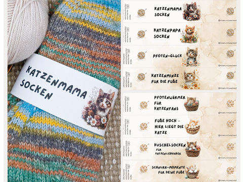 Sockenbanderolen "Katzen-Liebe" – 8 süße Vorlagen direkt zum Ausdrucken