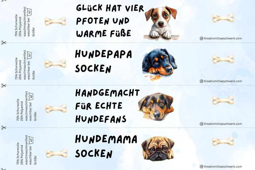 Sockenbanderolen "Hund und Pferd" – 8 süße Vorlagen direkt zum Ausdrucken