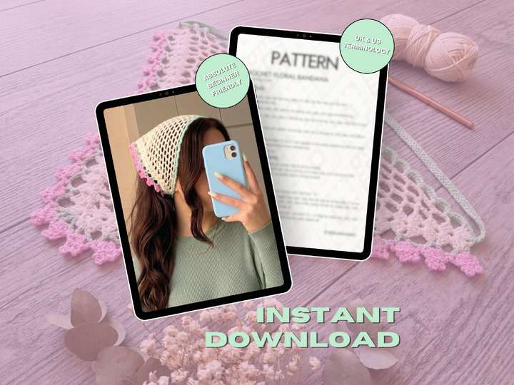 Crochet Bandana Pattern, PDF Pattern and Video, US & UK Terms