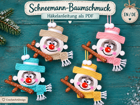 Schneemann-Baumschmuck - Deutsche Häkelanleitung als PDF