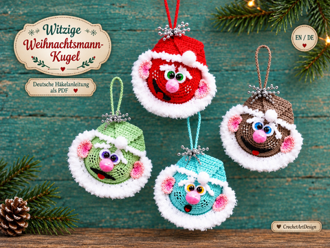 Fun Santa Ornament Ball - English Crochet Pattern PDF