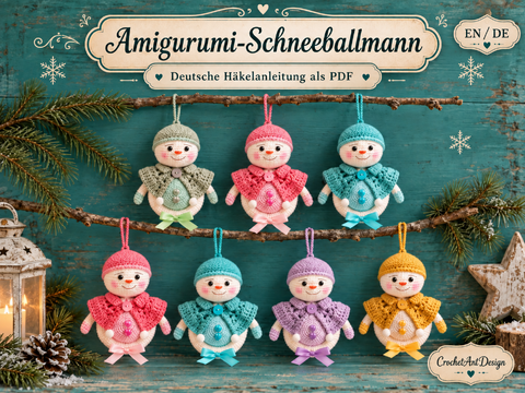 Crocheted Amigurumi Snowball Man – English Crochet Pattern PDF