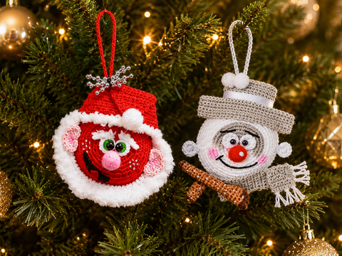 2-Piece Amigurumi Santa & Snowman Christmas Ornament PDF Pattern Set