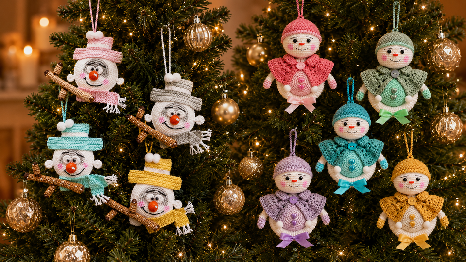 2-Piece Amigurumi Crochet Patterns: Snowman Tree Ornament & Snowball Man