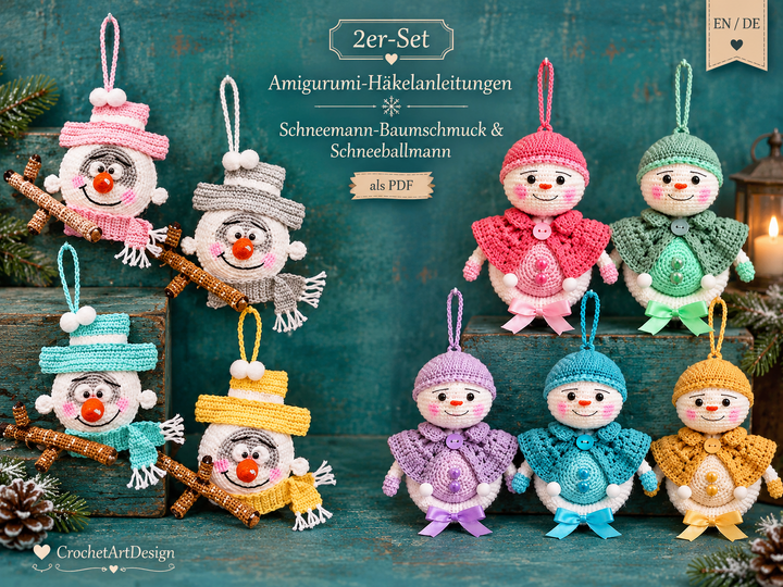 Häkelanleitung Schneemann-Baumschmuck Set