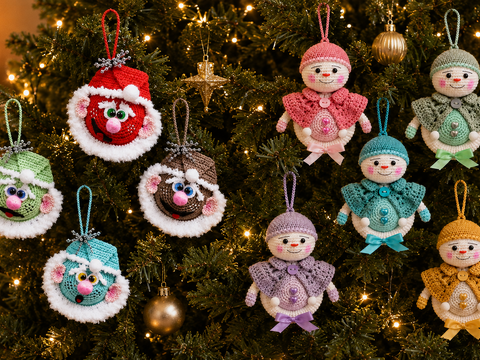 **2-Piece Amigurumi Crochet Patterns:Fun Santa Ornament Ball & Snowball Man