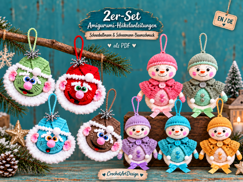 2-Piece Amigurumi Crochet Patterns: Snowball Man & Snowman Tree Ornament