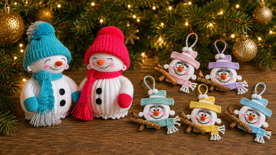 **2er-Set Amigurumi-Häkelanleitungen: Schneemann & Schneemann-Baumschmuck**