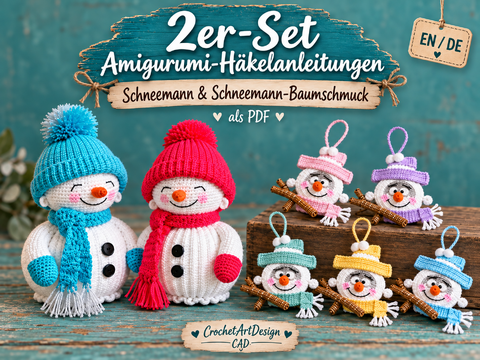 Häkelanleitung Schneemann-Set