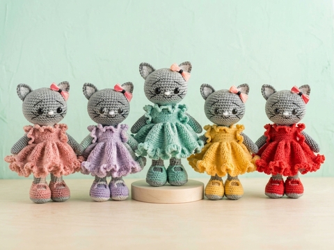 Amigurumi Cat with Ruffled Dress - English Crochet Pattern PDF