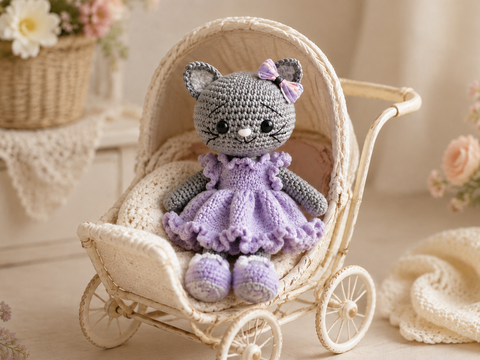 Amigurumi-Katze mit Rüschenkleid - Deutsche Häkelanleitung als PDF