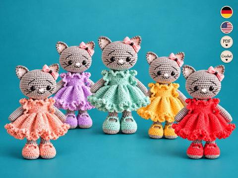Crochet Pattern Cat with Ruffle Dress