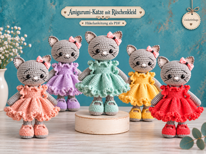 Crochet Pattern Cat with Ruffle Dress