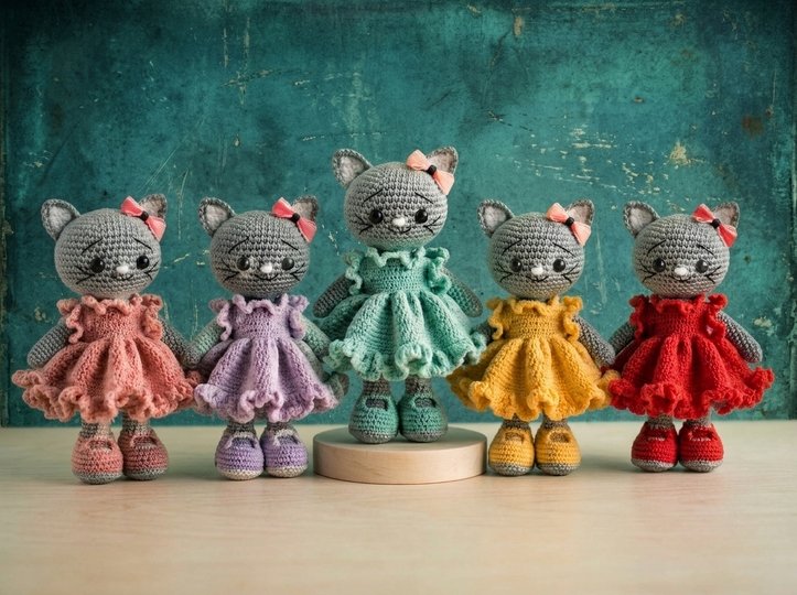 Crochet Pattern Cat with Ruffle Dress