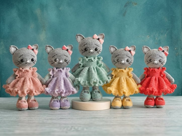 Häkelanleitung Katze mit Rüschenkleid