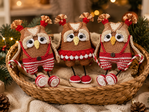 Amigurumi-Weihnachtseulenpaar – Deutsche Häkelanleitung als PDF