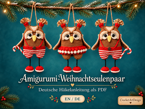 Crochet Pattern Christmas Owl Pair