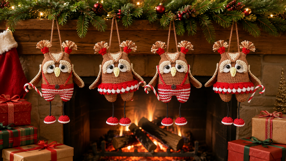Amigurumi Christmas Owl Pair – English Crochet Pattern PDF