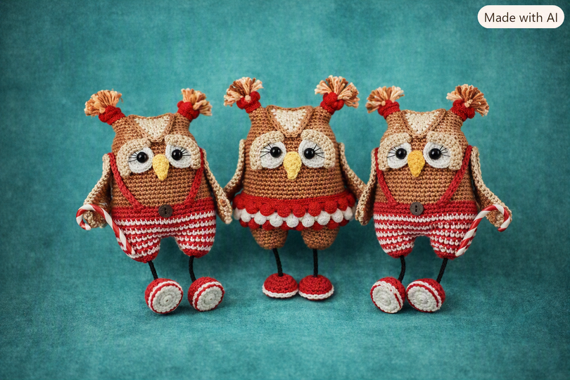 Crochet Pattern Christmas Owl Pair